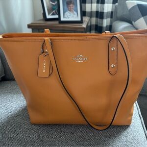 Coach Pebbled Leather Tote in Orange